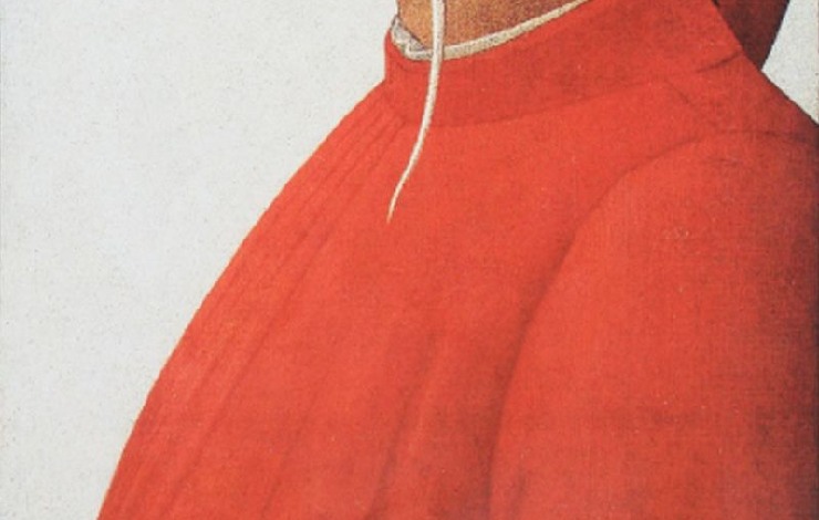 Busto di Dante: petto con tonaca rossa